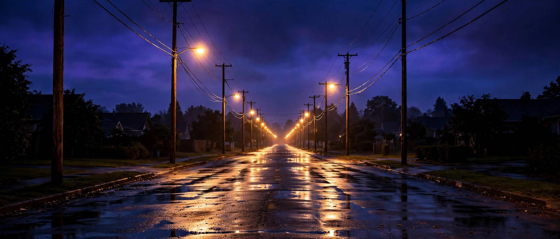 A street at night under streetlights